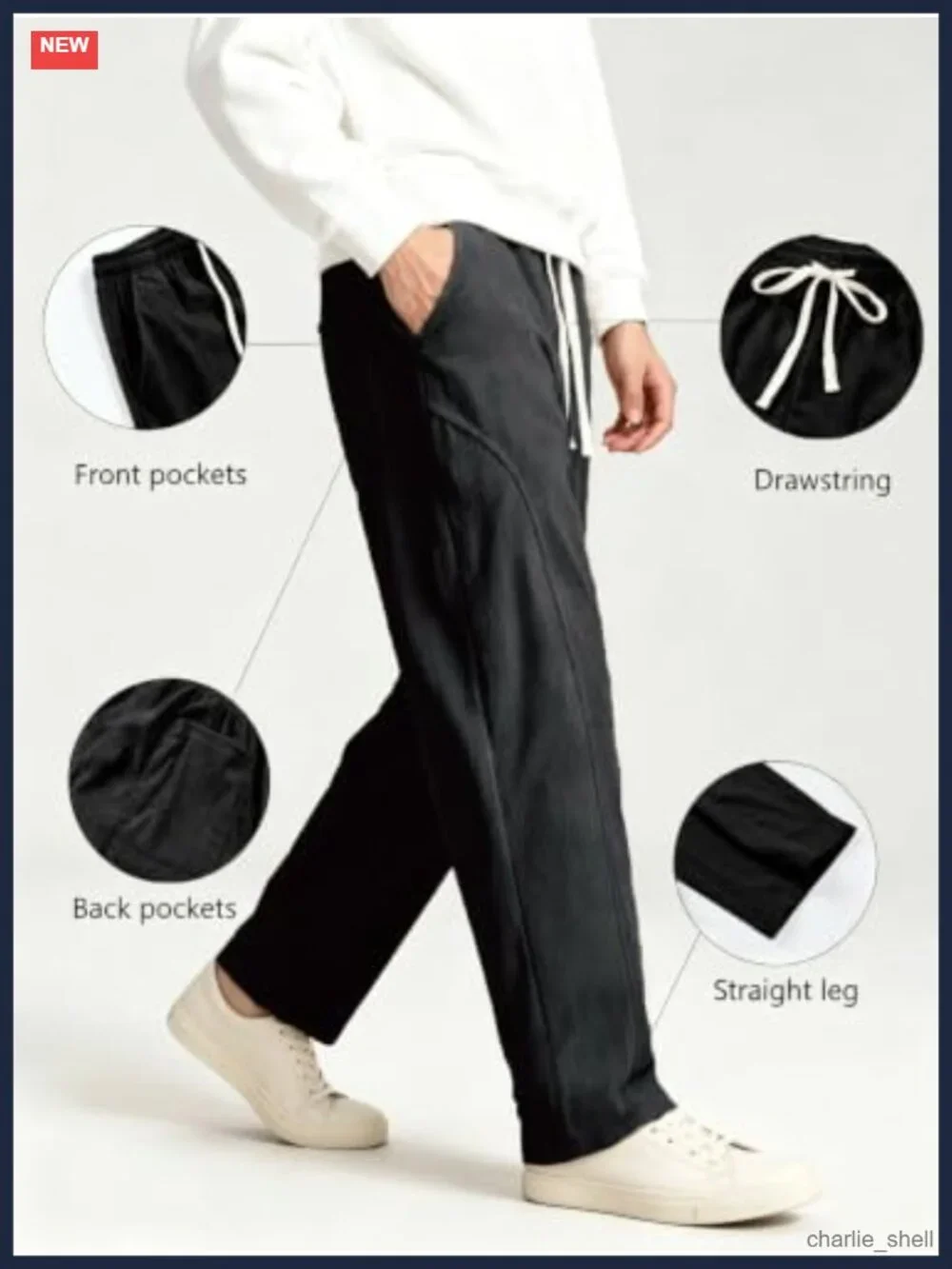 Men's Wide Leg Corduroy Pants Casual Trousers with Pockets